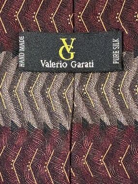 Valerio Garati Vintage 100% Silk Handmade Chevron Geometric Necktie Maroon